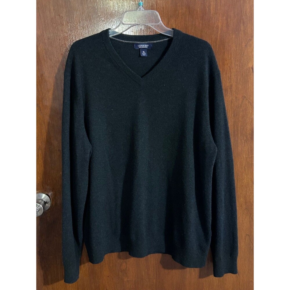 Lands End Men's sz XL 46-48 100% Cashmere V-Neck Sweater